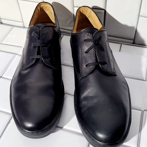 Mens Black Laceup Oxford Comfort Shoe Rubber Pebble Thick Sole